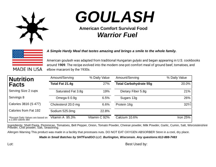 Warrior Fuel Goulash - Survival Food