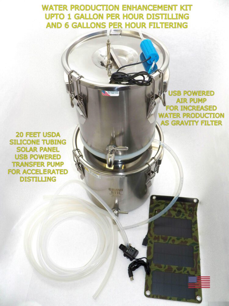 Gravi-Stil Water Purifier and Distiller All-In-One - Enhanced Gravi-Stil with Solar Pumps and Panel image