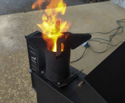 50 BMG Rocket Stove with electric generator